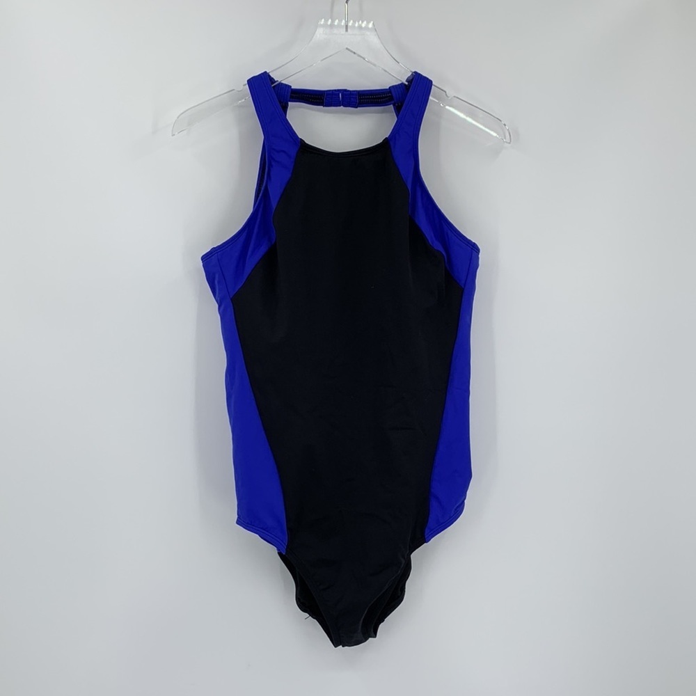 Lands End black blue high neck one-piece swimsuit - NEW size 14